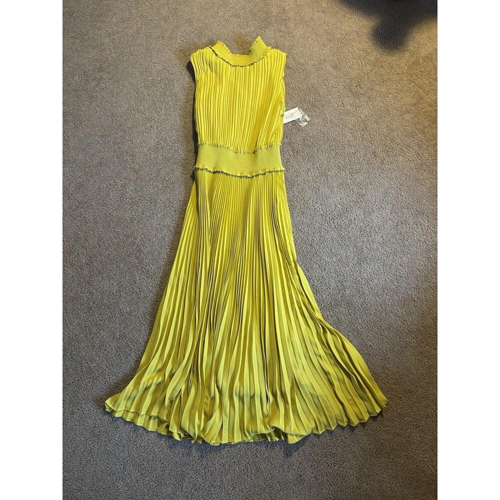 Nanette Lepore Golden Cypress Pleated Dress Size 6 Sleeveless Mock Neck - Picture 6 of 6